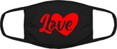Hart love mondkapje | liefde | valentijn | gezichtsmasker | bescherming | bedrukt | logo | Zwart / Rood mondmasker van katoen, uitwasbaar & herbruikbaar. Geschikt voor OV