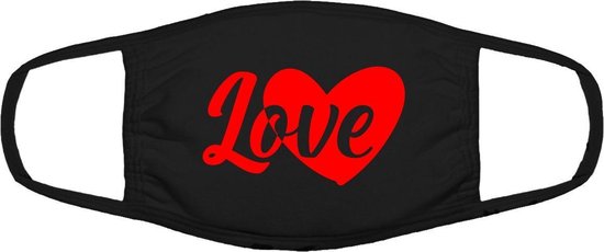 Hart love mondkapje | liefde | valentijn | gezichtsmasker | bescherming | bedrukt | logo | Zwart / Rood mondmasker van katoen, uitwasbaar & herbruikbaar. Geschikt voor OV