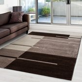 Designer rug Moderne Plaid lijnen patroon contour gesneden Bruin Beige crème