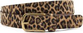 A-Zone Dames riem met bruine leopard print - dames riem - 3 cm breed - Zwart / Bruin - Echt Leer - Taille: 95cm - Totale lengte riem: 110cm