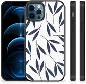 Back Case Siliconen Hoesje met Foto Geschikt voor iPhone12 Pro | 12 (6.1") Smartphone Hoesje met Zwarte rand Leaves Blue