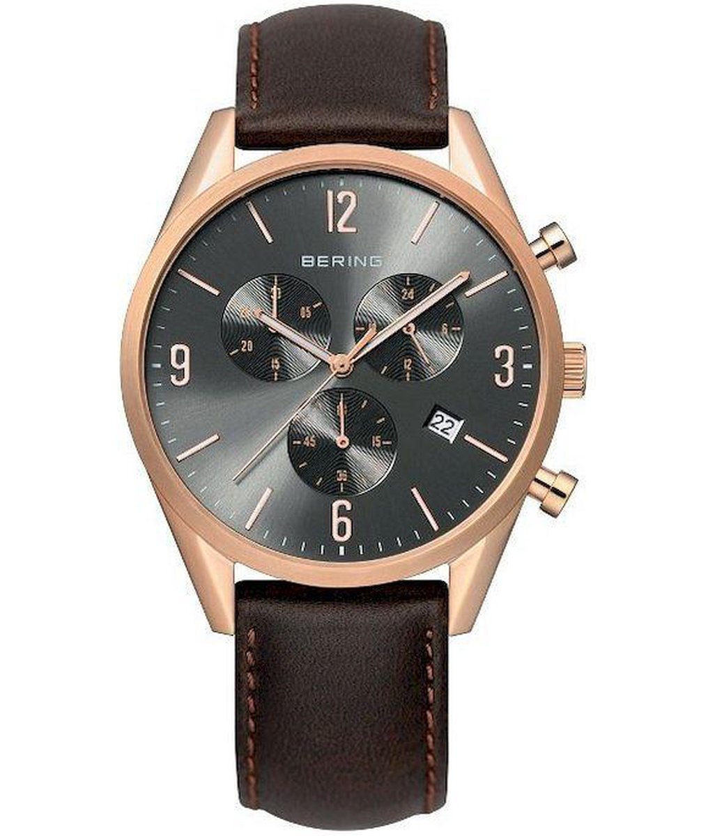 BERING 10542-562 - Horloge - Leer - Rosékleurig - 42 mm