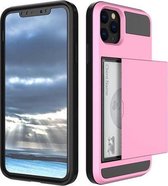 Hoesje voor iPhone 12 (6.1) - Hard case hoesje met ruimte voor pasjes - Roze - Pasjeshouder telefoonhoesje -