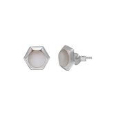 Oorbellen | Oorstekers | Zilveren oorstekers, zeshoekig met ronde natuursteen