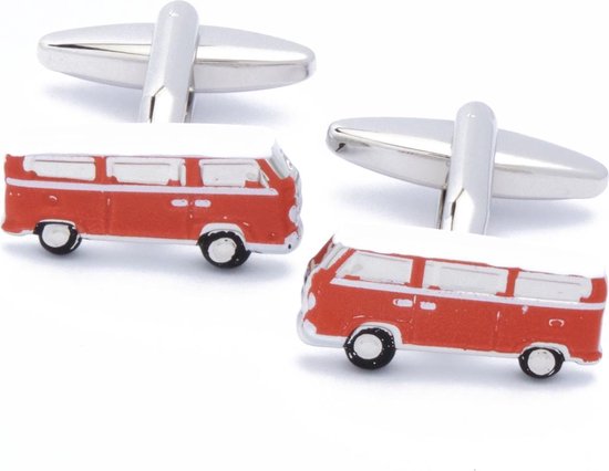 Manchetknopen - Campervan Kampeerauto Wit en Rood