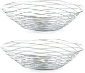 2x Zilveren ronde fruitschalen metaal 39 cm - Zeller - Keukenaccessoires/benodigdheden - Fruitschalen/fruitmanden