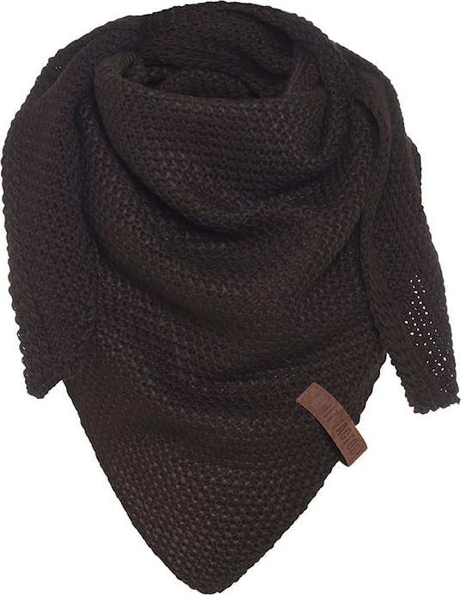 Knit Factory Coco Gebreide Omslagdoek Junior - Kindersjaal - Sjaal meisje - Wintersjaal - Driehoek Sjaal - Stola - Wollen sjaal - Bruine sjaal - Donkerbruin - 140x60 cm