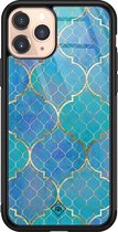 iPhone 11 Pro hoesje glass - Geometrisch blauw | Apple iPhone 11 Pro  case | Hardcase backcover zwart