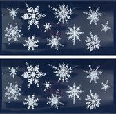 2x Kerst raamversiering raamstickers witte glitter sneeuwvlokken 23 x 49 cm