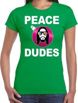 Hippie jezus Kerstbal shirt / Kerst t-shirt peace dudes groen voor dames - Kerstkleding / Christmas outfit M