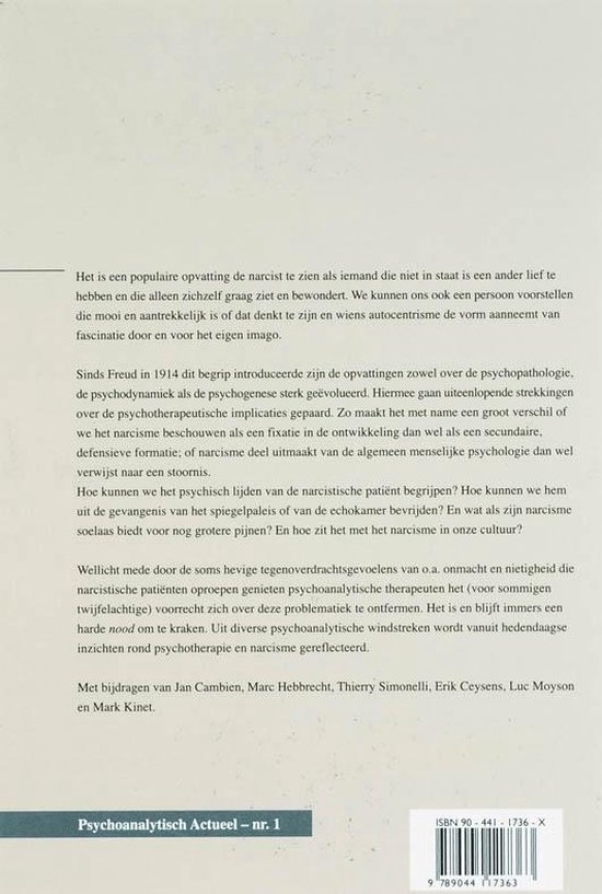 Achterpagina van een boek met tekst en de titel "Psychoanalytisch Actueel - nr. 1".