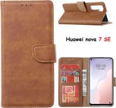 Hoesje Geschikt voor Huawei nova 7 SE Hoesje met Pasjeshouder booktype case - Bruin