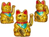 Relaxdays 3 x Maneki Neko - zwaaiende kat - geluksbrenger Chinese kat – gelukskat