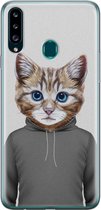 Samsung Galaxy A20s hoesje siliconen - Kat schattig - Soft Case Telefoonhoesje - Kat - Grijs