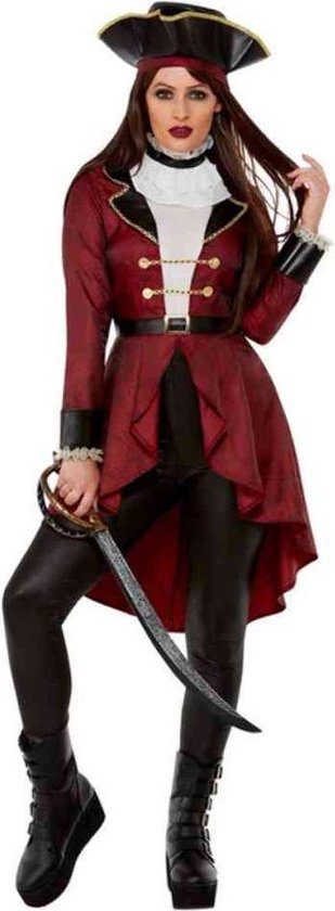 Smiffy's - Piraat & Viking Kostuum - Luxe Boekanier Pirate - Vrouw - Rood, Zwart - Medium - Carnavalskleding - Verkleedkleding