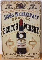 James Buchanan Scotch Whisky Reclamebord van metaal METALEN-WANDBORD - MUURPLAAT - VINTAGE - RETRO - HORECA- BORD-WANDDECORATIE -TEKSTBORD - DECORATIEBORD - RECLAMEPLAAT - WANDPLAA