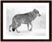 Foto in frame Wolf in zwart-wit, 3 maten, Premium print