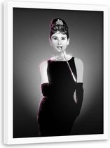 Foto in frame , Audrey Hepburn  2, Filmster , 70x100cm , zwart wit , wanddecoratie