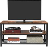 Buffet pour téléviseur - comprenant 3 compartiments amovibles en tissu - Meuble TV en bois et métal - 100 cm de long - noir / marron vintage