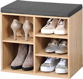 Logisch Recyclen Gecomprimeerd Bruine houtlook schoenenkast/schoenenrek bankje 29 x 48 x 51 cm met  zitkussen -... | bol.com