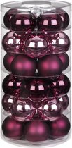 30x Berry Kiss mix glazen kerstballen 6 cm glans en mat - Kerstboomversiering mix roze/rood
