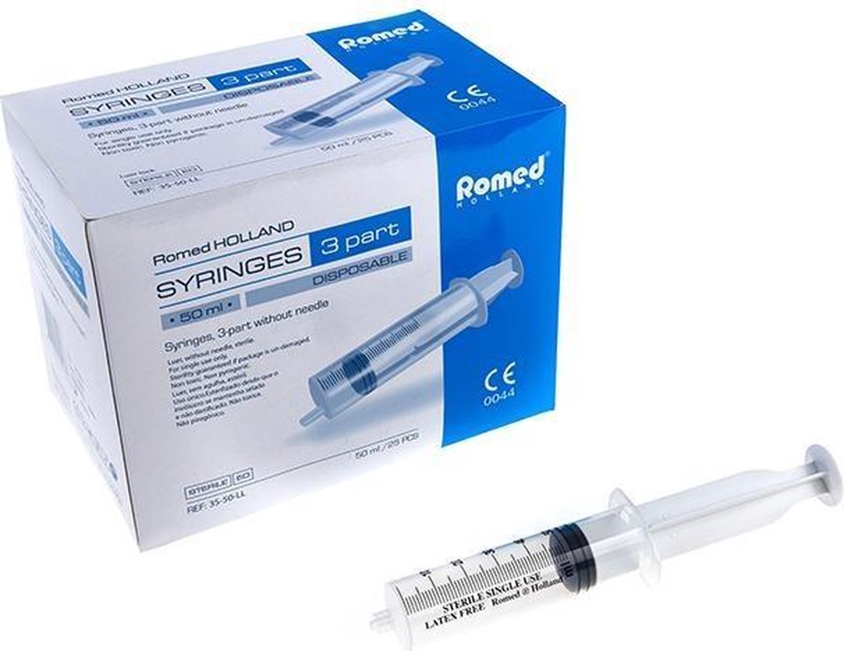 Goedkoopste Romed 3-delige injectiespuiten 50ml luer lock 25 stuks Romed - Steriel verpakt