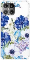 iPhone 12 (Pro) - hoes, cover, case - TPU - Bloemen blauw wit