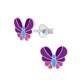 Oorbellen kinderen | Zilveren oorstekers, vlinder in roze- en paarstinten