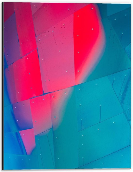 Dibond - Muur met Blauw en Roze Licht - 30x40cm Foto op Aluminium (Met Ophangsysteem)