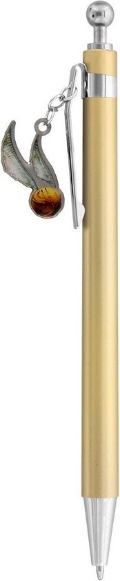 Gouden Harry Potter pen met een bedel van de Gouden Snaai aan de clip.
