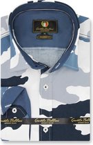 Heren Overhemd - Slim Fit - Army Camouflage - Blauw - Maat L