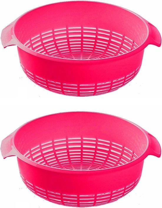 2x Kunststof vergiet roze 37 x 23 x 9 cm - Plastic keuken accessoires |