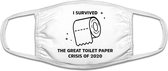 Grappig mondkapje toiletpapier | crisis |  gezichtsmasker | bescherming | bedrukt | logo | Wit mondmasker van katoen, uitwasbaar & herbruikbaar. Geschikt voor OV