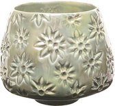 Bloempot Flowers Lustre Finish Grijsgroen 15,5x15,5xh13,5cm Rond Aardewerk