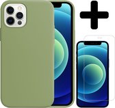 Hoesje Geschikt voor iPhone 12 Pro Hoesje Siliconen Case Hoes Met Screenprotector - Hoes Geschikt voor iPhone 12 Pro Hoes Cover Case - Groen