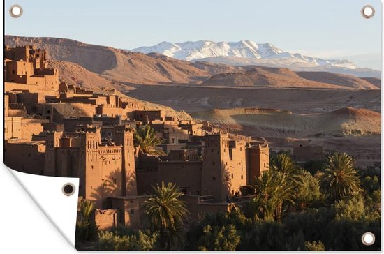 Affiche de jardin Village sur les montagnes de l'Atlas toile en vrac 180x120 cm - Toile de jardin / Toile d'extérieur / Peintures d'extérieur (décoration de jardin) XXL / Groot format!