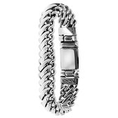 Lucardi Heren Stalen armband franse gourmetschakel - Armband - Staal - Zilverkleurig - 19 cm