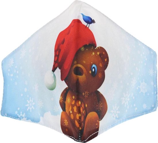 Zac's Alter Ego - Teddy Bear with Red Hat & Snow Flakes Masker - Mondkapje - Multicolours