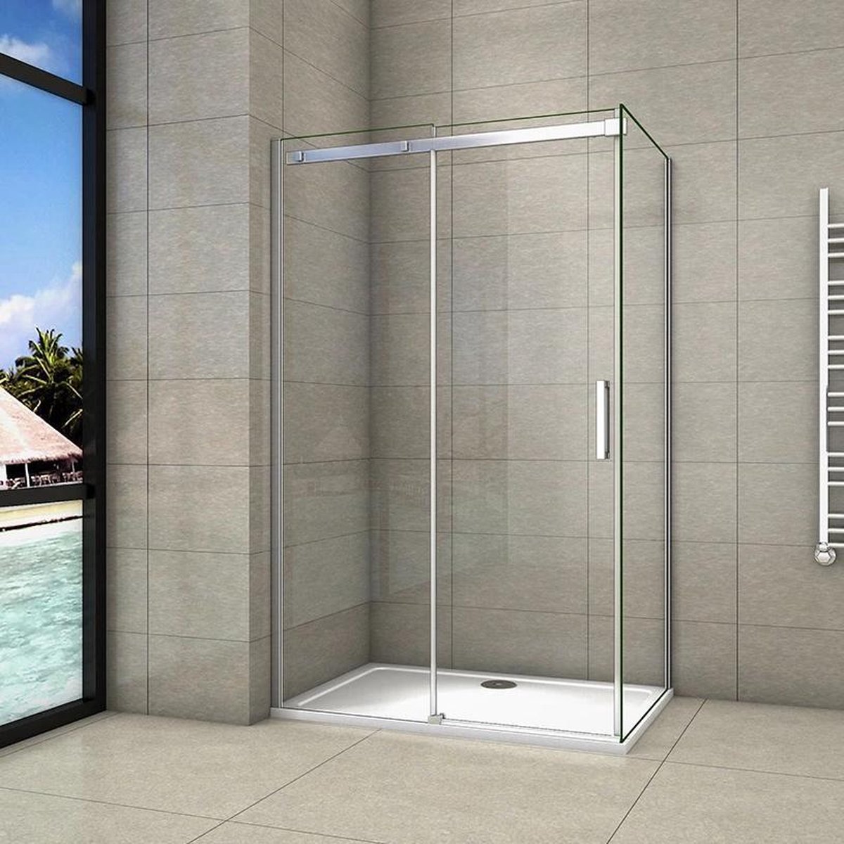 140x195cm Schuifbare douchecabine met zijwand 100cm, 6mm helder glas op Prijzenvolger.com