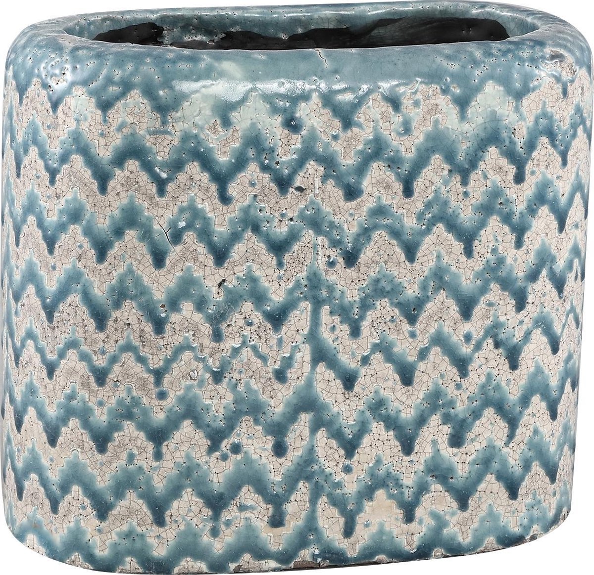 PTMD jasper blauw keramieke pot golvend patroon 25 x 13 x 22 hoog