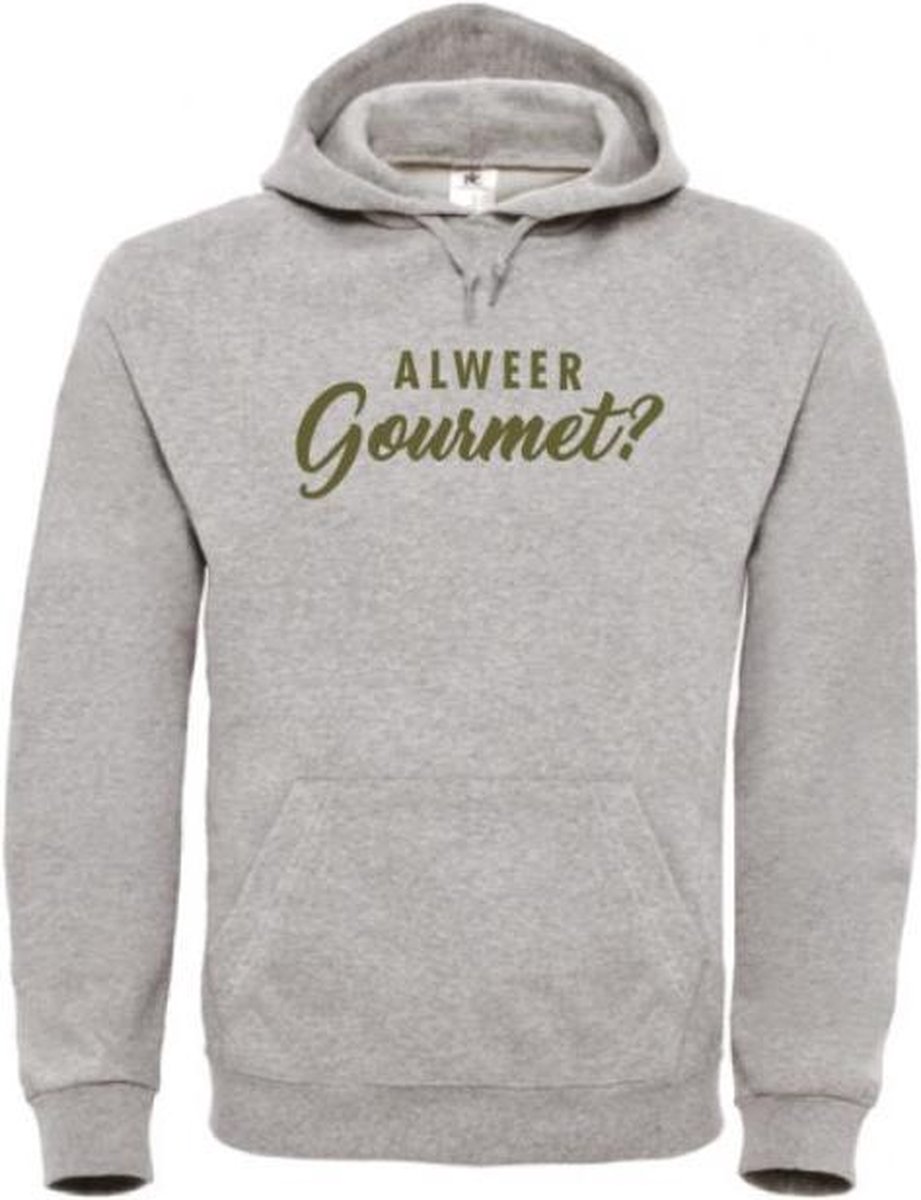 Foute kersttrui hoodie grijs XL - Alweer gourmet? - Olijfgroen - soBAD. | Kersttrui soBAD. | kerstsweaters volwassenen | kerst hoodie volwassenen | Kerst outfit | Foute kerst truien