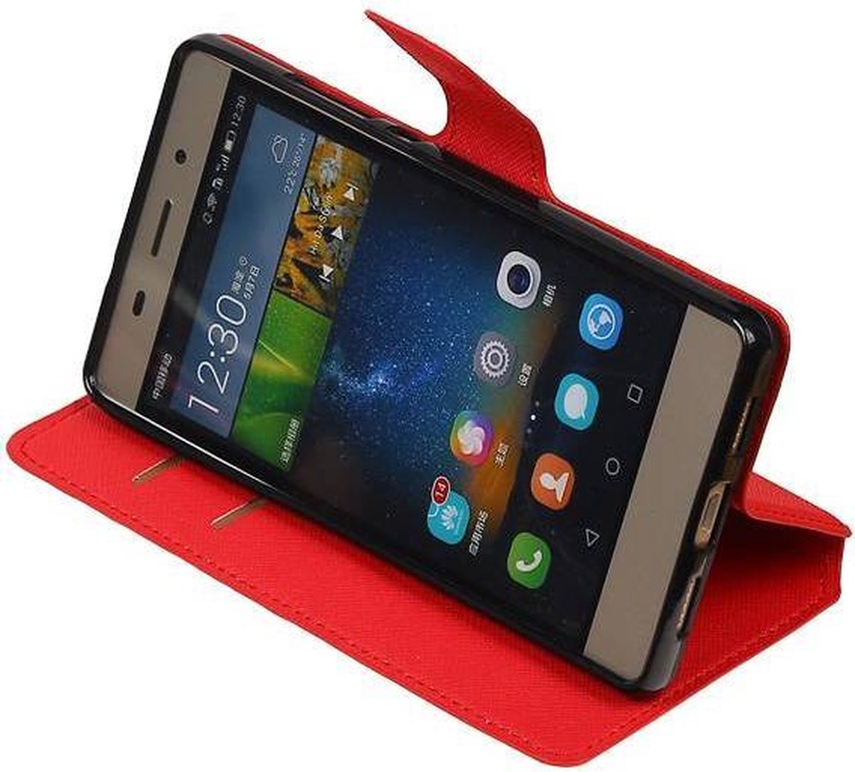 Cross Pattern TPU Bookstyle Wallet Case Hoesje Geschikt voor Huawei P8 Lite Rood
