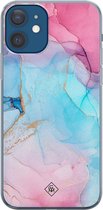 iPhone 12 hoesje siliconen - Marmer blauw roze | Apple iPhone 12 case | TPU backcover transparant