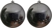 2x Grandes boules de Noël argent incassables de 25 cm - brillant - Décorations de Noël argent