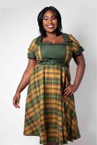Voodoo Vixen Flare jurk -3XL- Ella Tartan Flared Groen/Geel