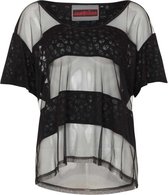 Jawbreaker Top -M- Mini Skulls oversized transparant Mesh top Zwart