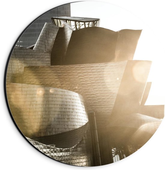 Dibond Wandcirkel - Bovenkant Museum Guggenheim - Spanje - 20x20cm Foto op Aluminium Wandcirkel (met ophangsysteem)