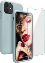 iPhone 12 Pro Max TPU Silicone rubberen hoesje + 2 Stuks Tempered screenprotector - Cyaan blauw