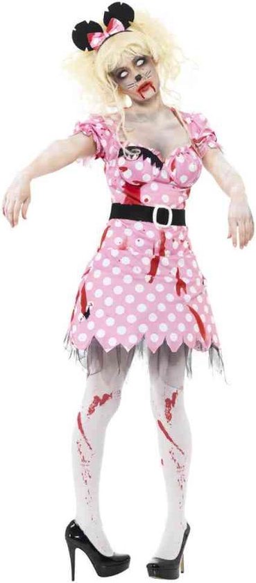 Smiffy's - Zombie Kostuum - Volwassen Minnie Mouse Zombie Kostuum Vrouw - Roze - Small - Halloween - Verkleedkleding