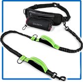 Qadenz Hardloop Hondenriem Handsfree Heupriem met Elastische Band Ideaal om Hard te Lopen met de Hond Met Heuptas en Houder voor Drinkfles - Reflecterende Looplijn Hond - Geschikt